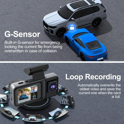 Dash Cam for Cars 3 Channel Car DVR 1080P Camera Video Recorder Front and Rear Inside View Camera for Vehicle Three Way Dashcam - LKBA