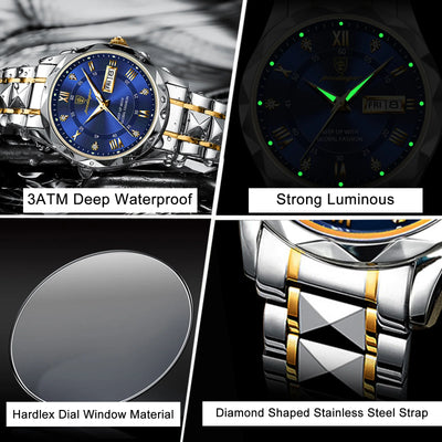 POEDAGAR Top Brand Luxury Men's Watches Waterproof Luminous Calendar Week Watch For Man Casual Stainless Steel Quartz Men Watch - LKBA