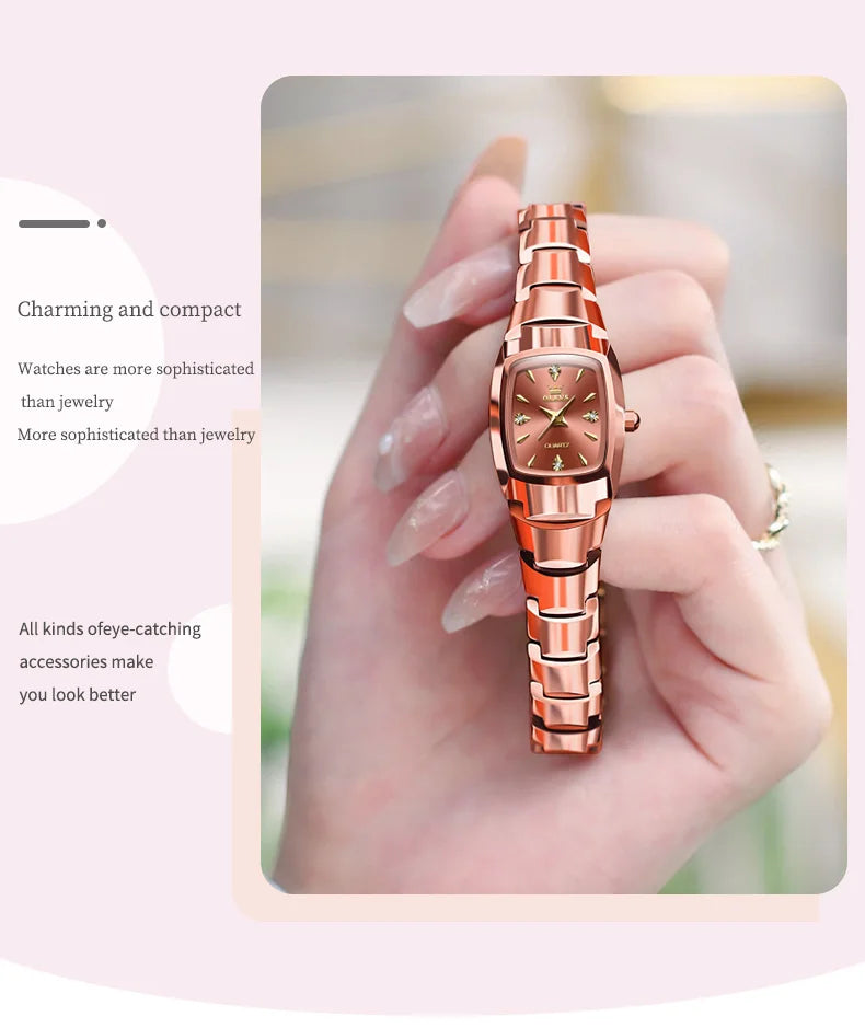 OLEVS 7006 Certified Brand Elegant Luxurious Women's Watches waterproof Tungsten Steel strip Quartz Watch for Lady Tonneau Watch - LKBA
