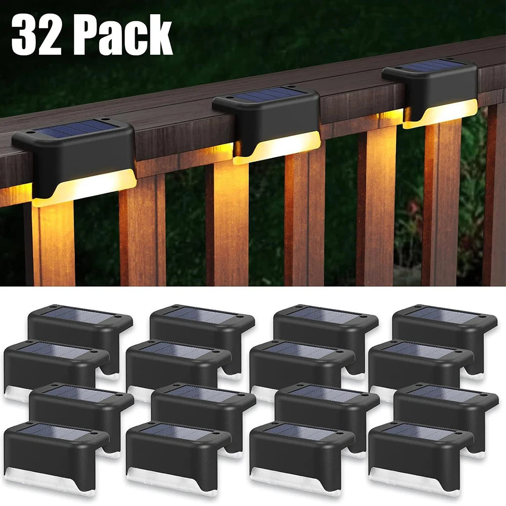 4-32pack Warm White Solar LED Step Lights Waterproof Outdoor Garden Path Stair Balcony Night Light Patio Fence Light Decoration - LKBA