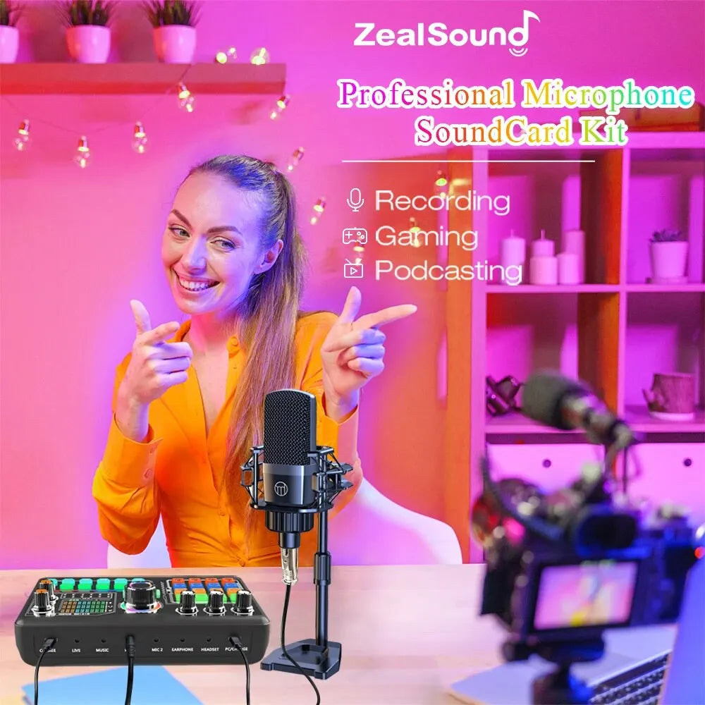 Professional Podcast Microphone Soundcard Kit for PC Smartphone Laptop Computer Vlog Recording Live - LKBA