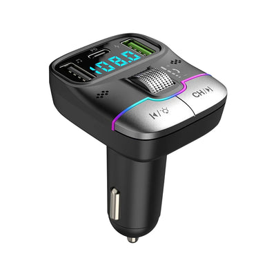 Bluetooth 5.3 Car FM Transmitter Wireless Bluetooth Car Adapter MP3 Player Handsfree Call Dual USB PD Fast Charger Roller Wheel - LKBA