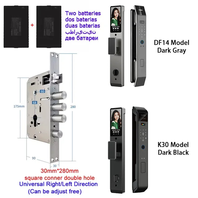 Tuya APP Smart Life APP Control Voice Intercom Smart Lock 3D Face Recognition Fingerprint Password Smart Door Lock with Camera