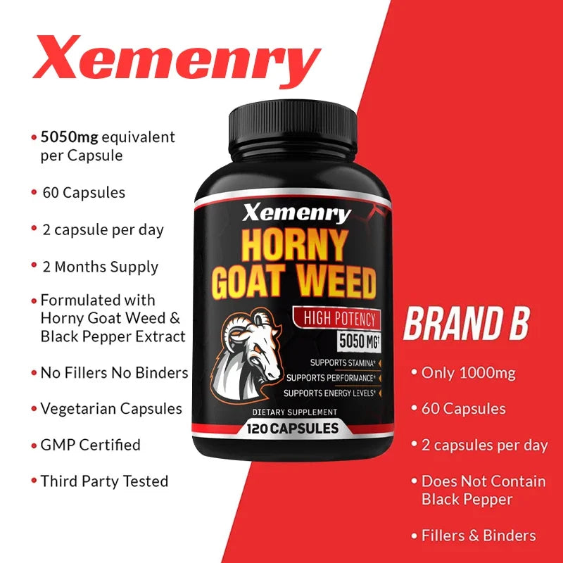 Men's Horny Goat Weed Capsules 5050 mg Formula Contains Black Pepper Extract - LKBA