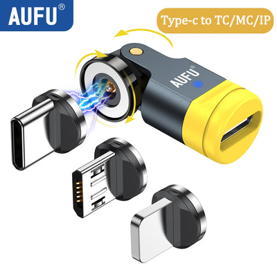 AUFU 540 Degree Rotating Magnetic Adapter USB to Type-C Charging Cable Magnetic USB C Female Converter for iPhone17 Mobile Phone - LKBA