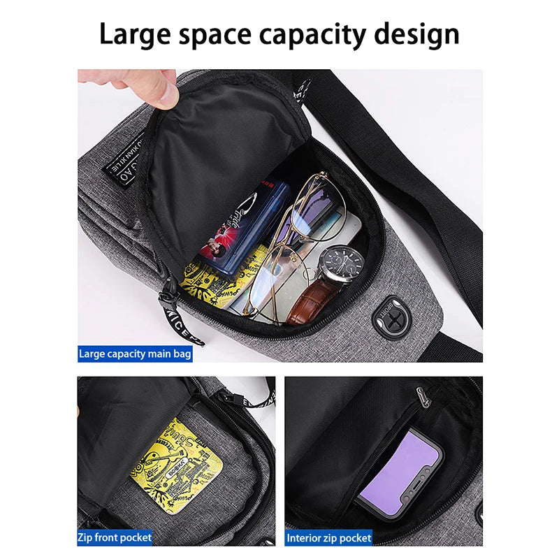 Travel Men's Handbags Multifunctional USB Chest Bag Designer Messenger Crossbody Bags Water-Proof Shoulder Bag Sports Back Pack - LKBA