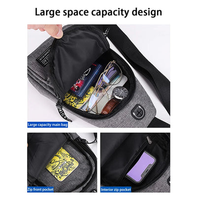 Travel Men's Handbags Multifunctional USB Chest Bag Designer Messenger Crossbody Bags Water-Proof Shoulder Bag Sports Back Pack - LKBA