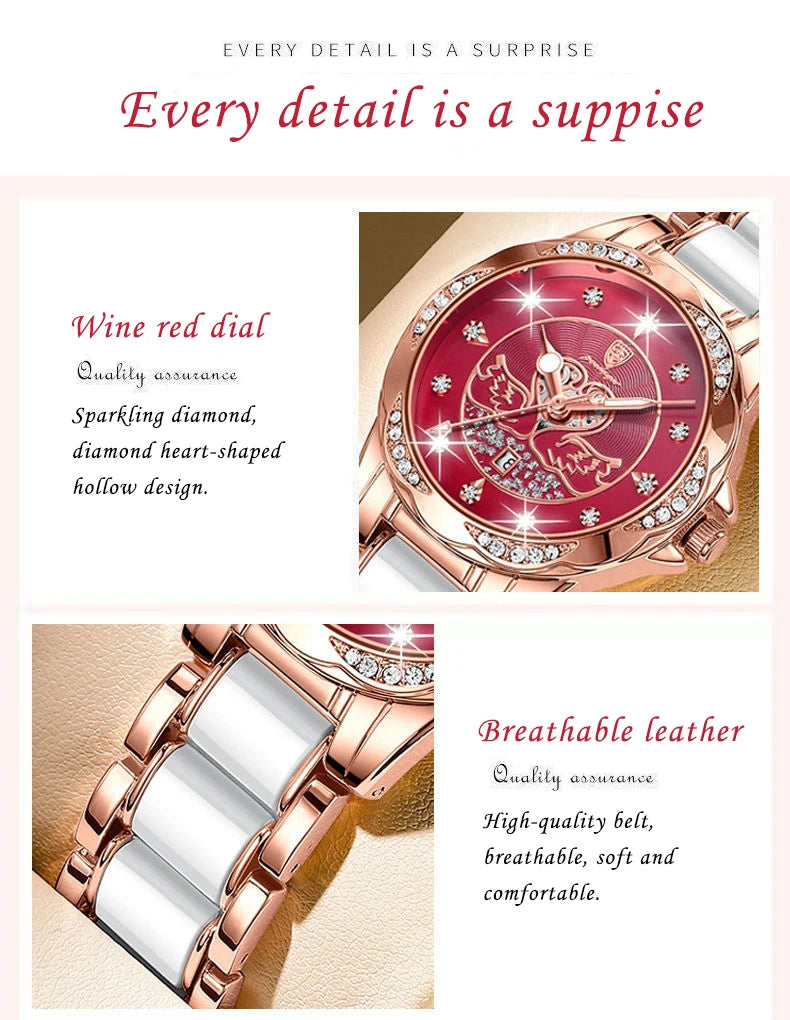 POEDAGAR Luxury Women's Quartz Watch Waterproof Luminous Date Ceramics Steel Watches For Woman Diamond Elegant Ladies Wristwatch - LKBA