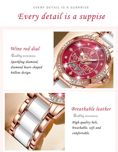POEDAGAR Luxury Women's Quartz Watch Waterproof Luminous Date Ceramics Steel Watches For Woman Diamond Elegant Ladies Wristwatch - LKBA