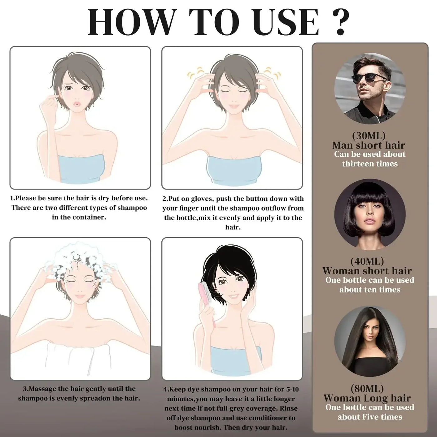 100ml/500ml Hair Dye Shampoo 3in1 Darkening Hairs Instant Gray To Black Polygonum Multiflorum Natural Coloing Cover Men Women - LKBA