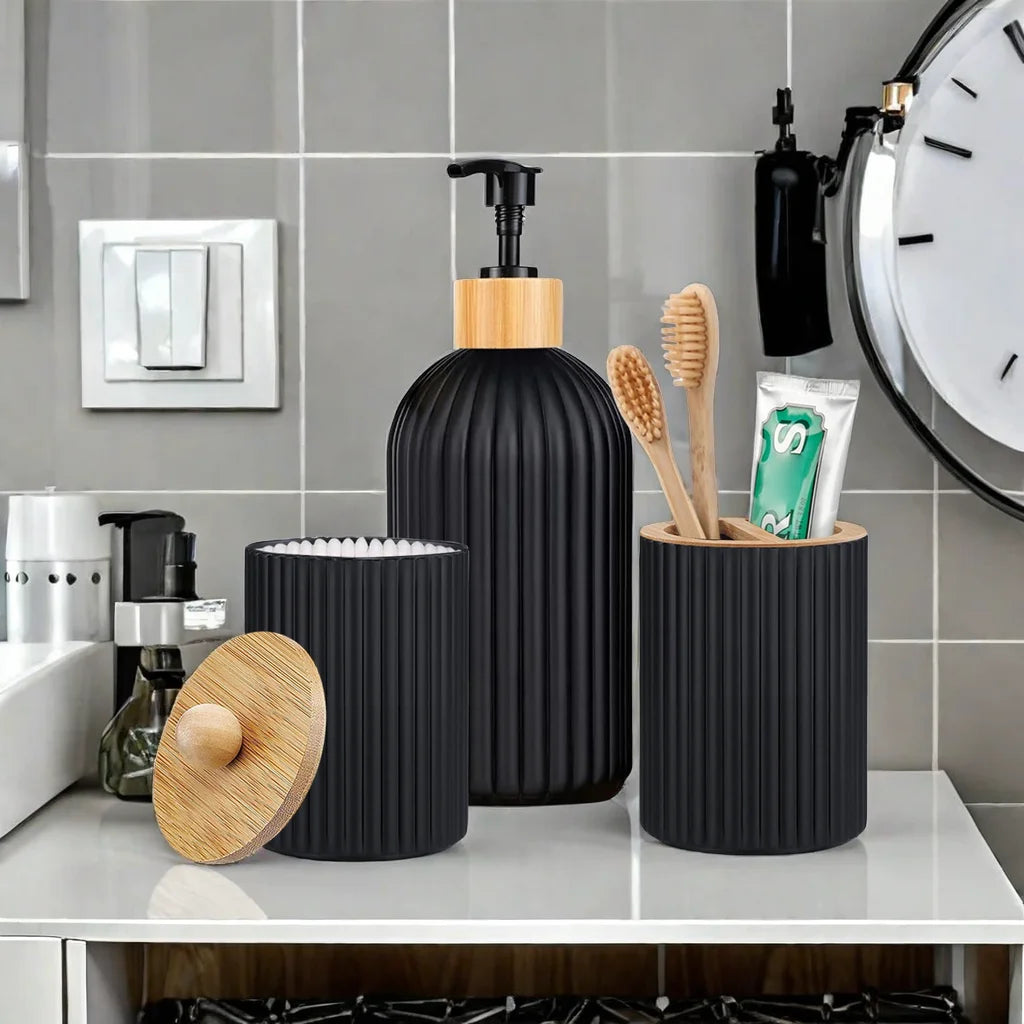 Bathroom Countertop Container Hand Soap Dispenser Cotton Ball Storage Box Toothbrush Holder - LKBA