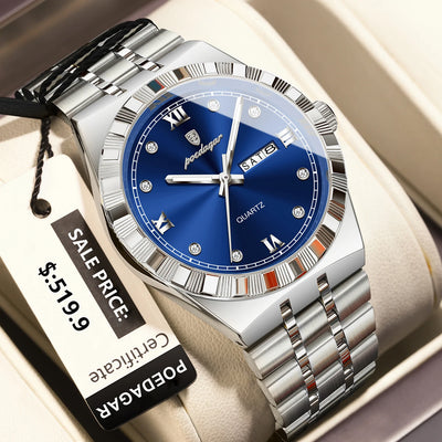 POEDAGAR Original Military Man Wristwatch Quartz Week Date Watch For Men Waterproof Luminous Stainless Steel Men's Watches Reloj