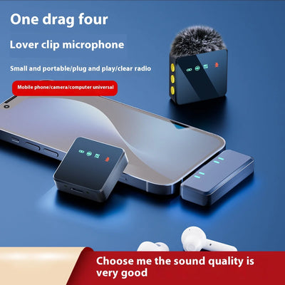 1 In 4 Pink Noise Canceling Lavalier Microphone With Windproof Cap Wireless Mute Function For Cell Phone Portable Audio Video - LKBA