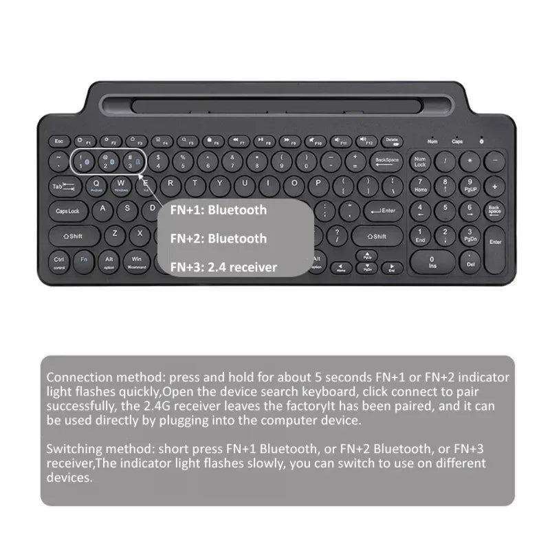 Mode Dual Bluetooth Keyboard BT5.0 3.0 2.4G Wireless Keyboard with Touchpad Gaming Keyboard with Card Slot for Laptop Tablet - LKBA