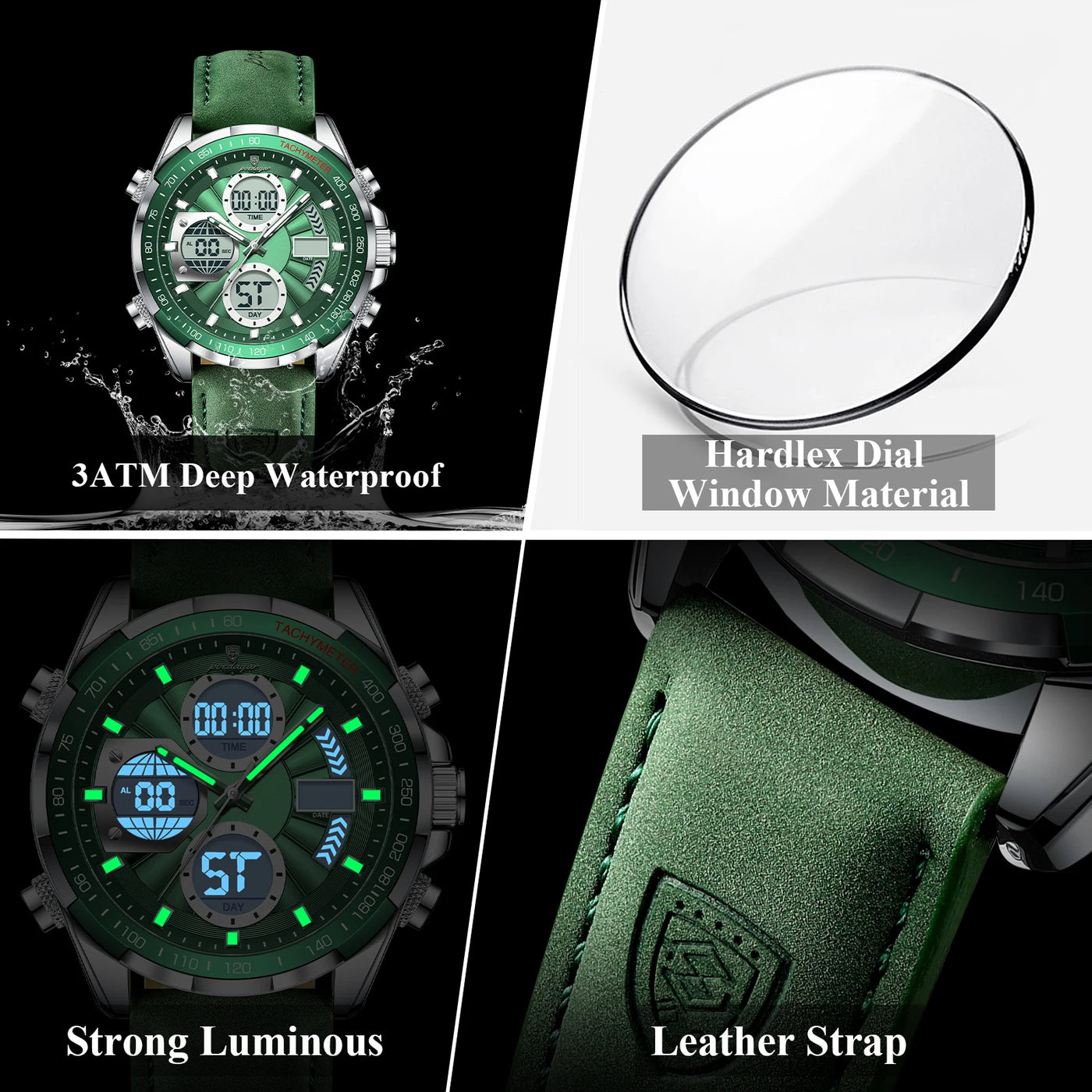 POEDAGAR LED Luxury Men Watch Luminous Week Date Dual Time Display Digital Man Clock Alarm Electronic Men's Quartz Watches Reloj - LKBA