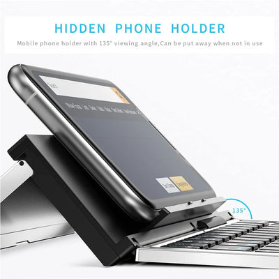 Folding Bluetooth Keyboard Foldable Wireless Keyboard with Pocket Size, Aluminum Alloy Housing, for iPad, iPhone, Android - LKBA