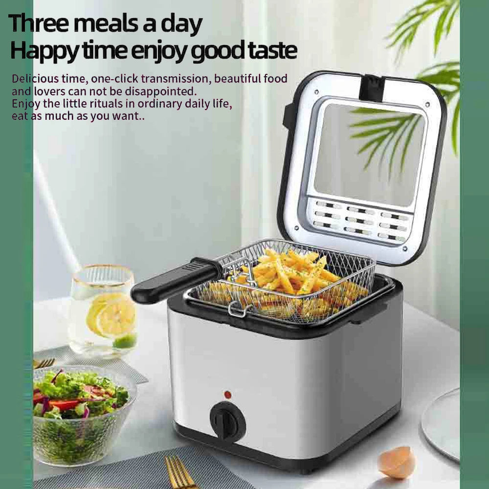 2.5L Electric Fryer Household Mini Electric Fryer 1000W Multiple Function Stainless Steel Fryer Kebab French Fries Machine - LKBA