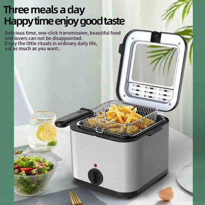 2.5L Electric Fryer Household Mini Electric Fryer 1000W Multiple Function Stainless Steel Fryer Kebab French Fries Machine - LKBA