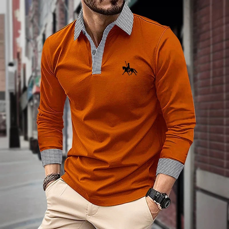 Spring and Autumn Men's Long Sleeve Polo Shirt Classic Business Office T-shirt Male Street Casual Fashion Solid Color Top - LKBA