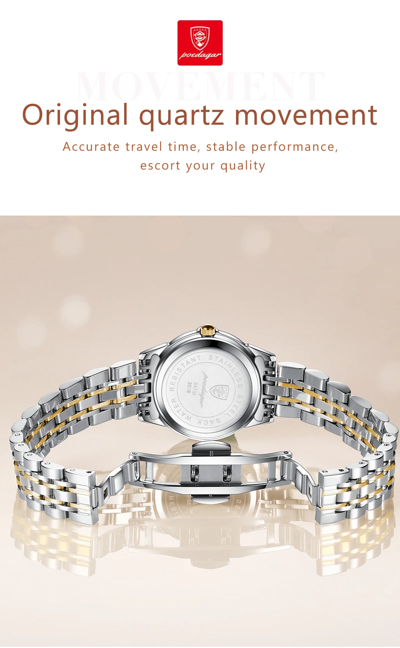 POEDAGAR Fashion Ladies Watch Waterproof Luminous Date Week Watch for Woman High Quality Stainless Steel Women's Quartz Watches - LKBA