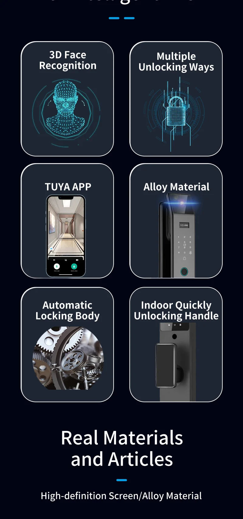 Tuya APP Smart Life APP Control Voice Intercom Smart Lock 3D Face Recognition Fingerprint Password Smart Door Lock With Camera - LKBA