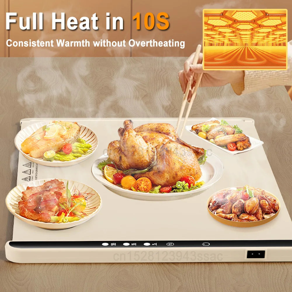 Electric Warming Tray Foldable Food Warmer Fast Heating Portable Dining Table Warmer Food Warmer Mat with Full Surface Heating - LKBA