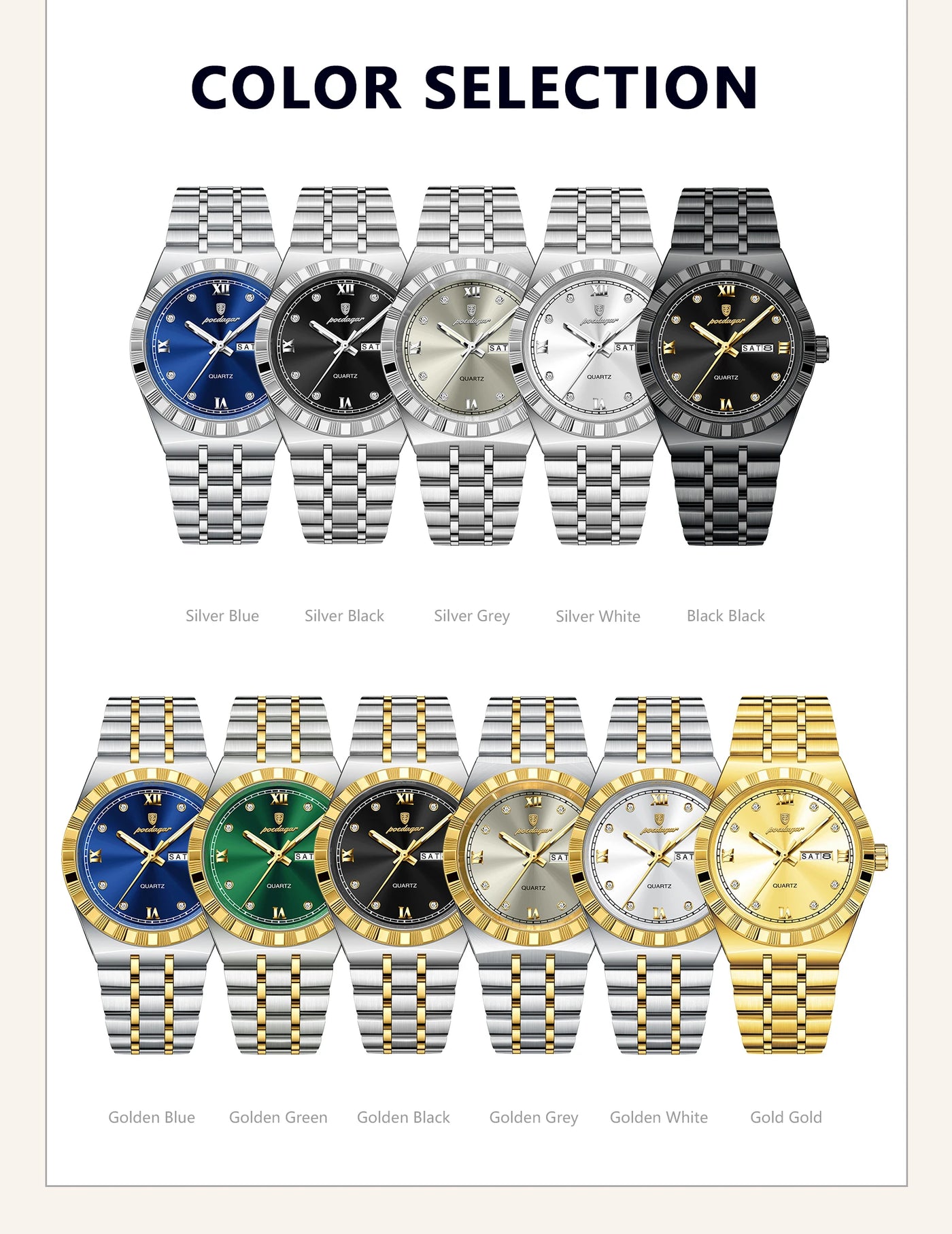 POEDAGAR Original Military Man Wristwatch Quartz Week Date Watch For Men Waterproof Luminous Stainless Steel Men's Watches Reloj - LKBA