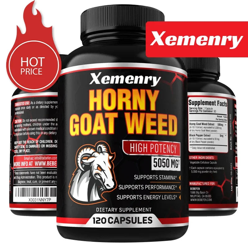 Men's Horny Goat Weed Capsules 5050 mg Formula Contains Black Pepper Extract - LKBA