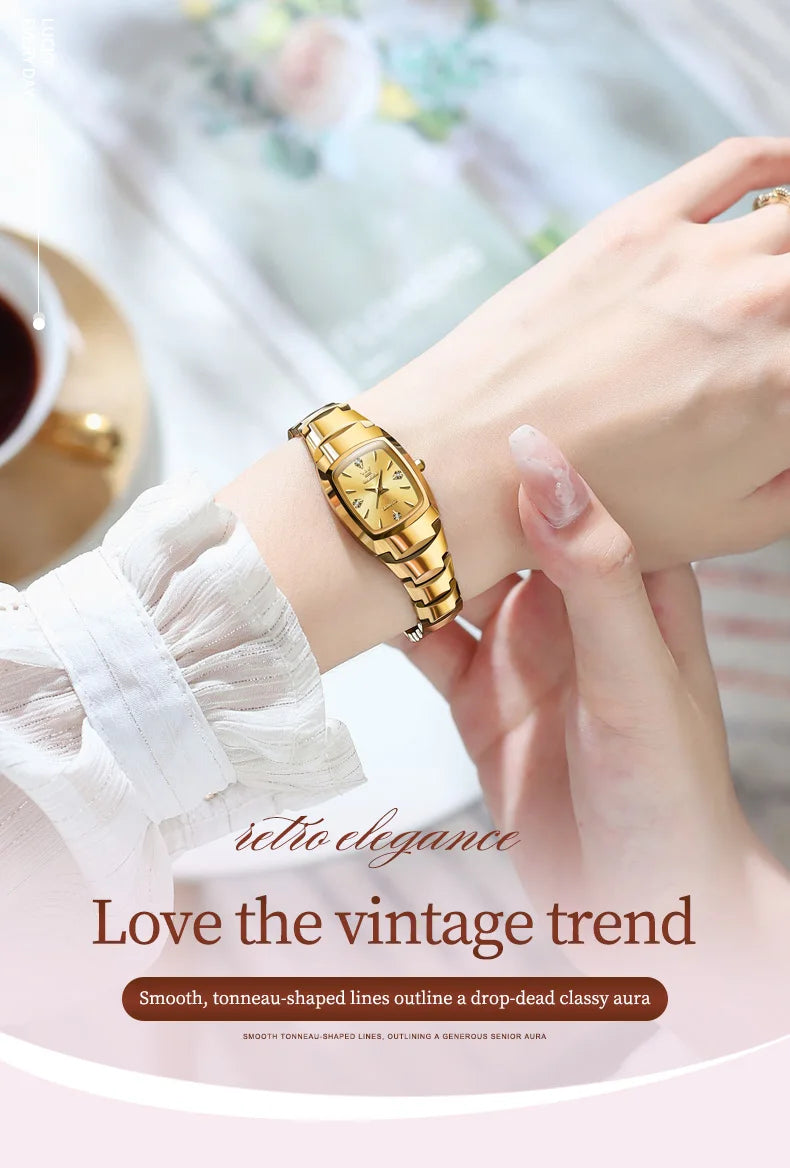 OLEVS 7006 Certified Brand Elegant Luxurious Women's Watches waterproof Tungsten Steel strip Quartz Watch for Lady Tonneau Watch - LKBA