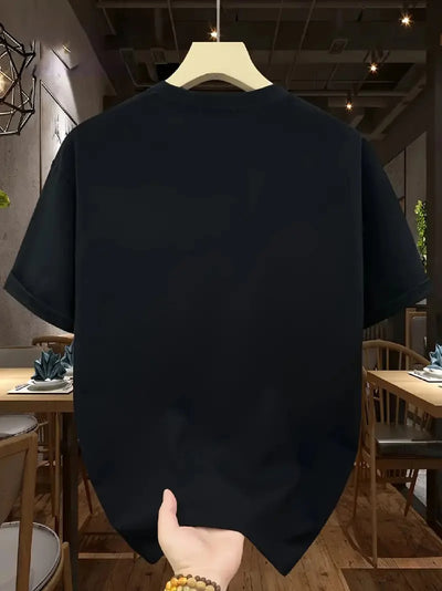 Men's summer 100% pure cotton fashionable casual sports loose Calvin pattern printed round neck short sleeved T-shirt top - LKBA