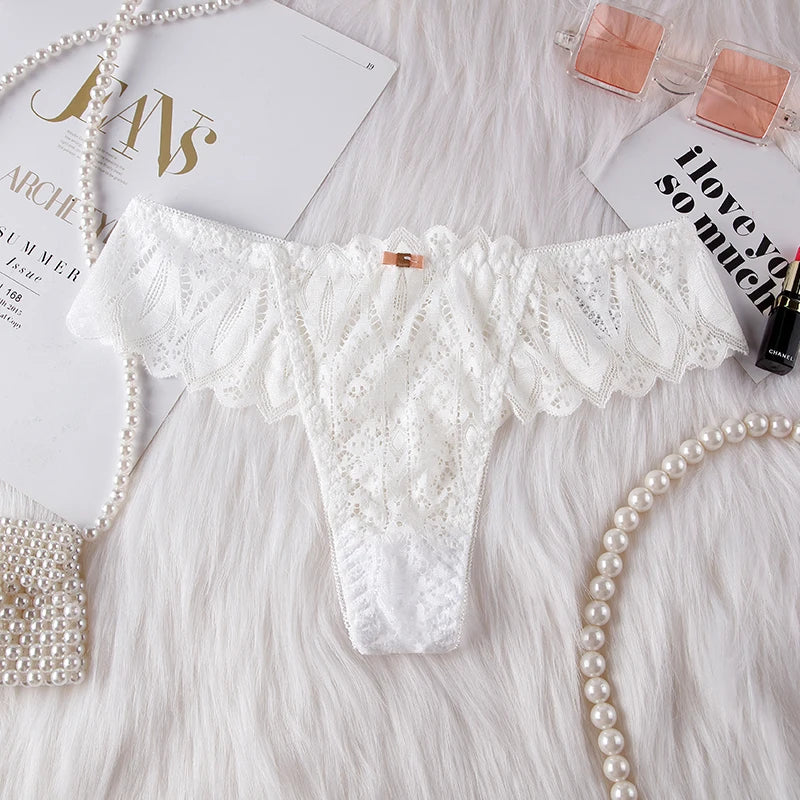 BANNIROU Women's Thongs Underwear Female Intimates T-back G-string Sexy Transparent Lace Low-Rise Panties Lingerie For Woman - LKBA