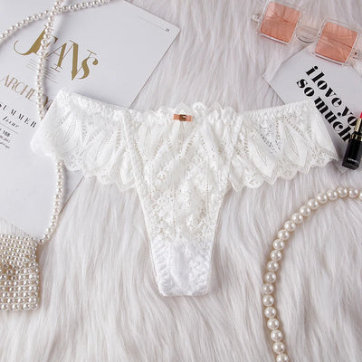 BANNIROU Women's Thongs Underwear Female Intimates T-back G-string Sexy Transparent Lace Low-Rise Panties Lingerie For Woman - LKBA
