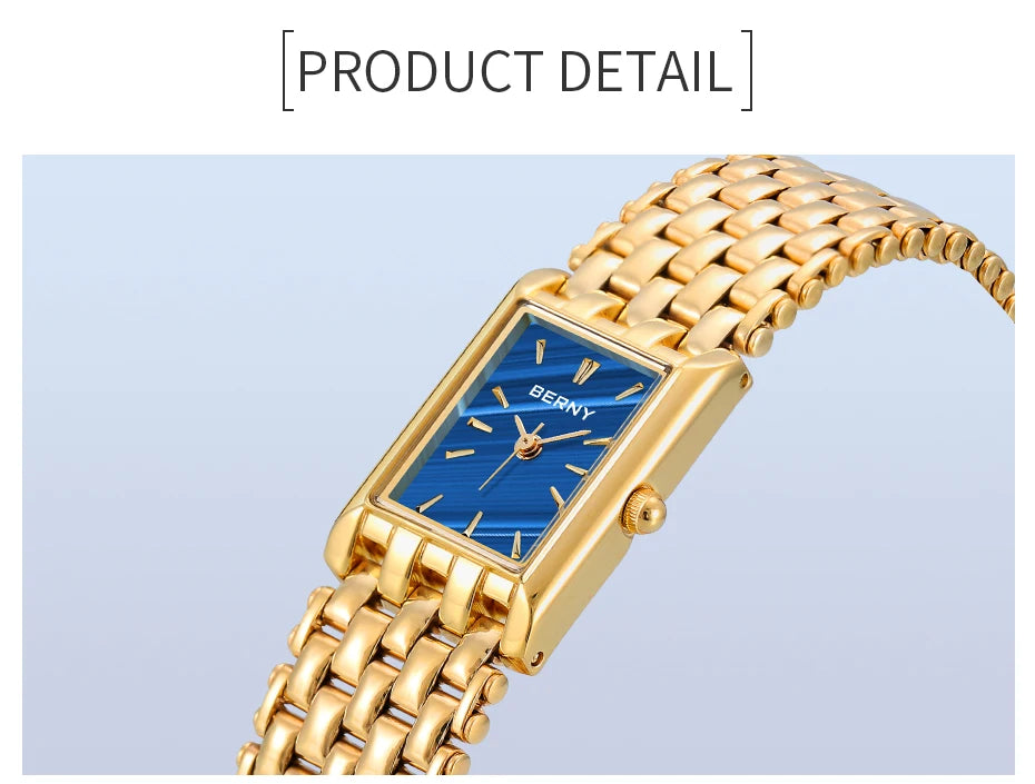 BERNY Gold Watch for Couple Luxury Women/Men Wristwatch Waterproof Golden Clock Quartz Stainless Steel Fashion Men Ladies Watch