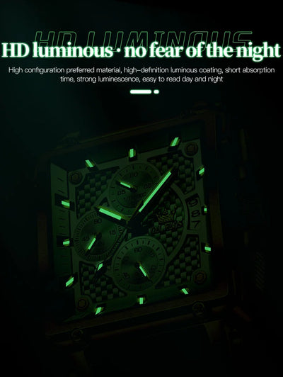 OLEVS Luxury Classic Men's Watches Top Brand Original Quartz Square Quartz Watch for Man Leather Strap Waterproof Luminous Date - LKBA