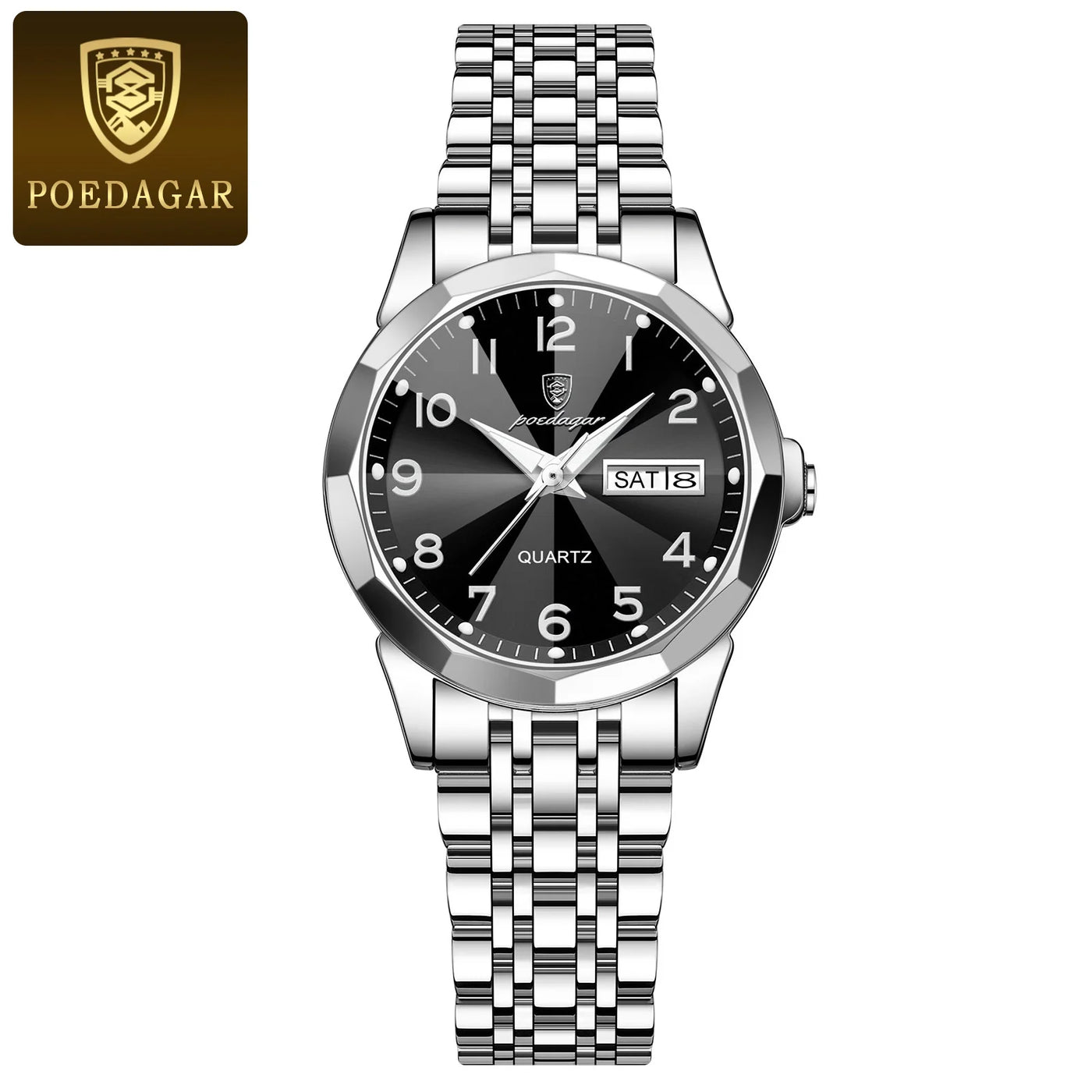 POEDAGAR Fashion Ladies Watch Waterproof Luminous Date Week Watch for Woman High Quality Stainless Steel Women's Quartz Watches - LKBA