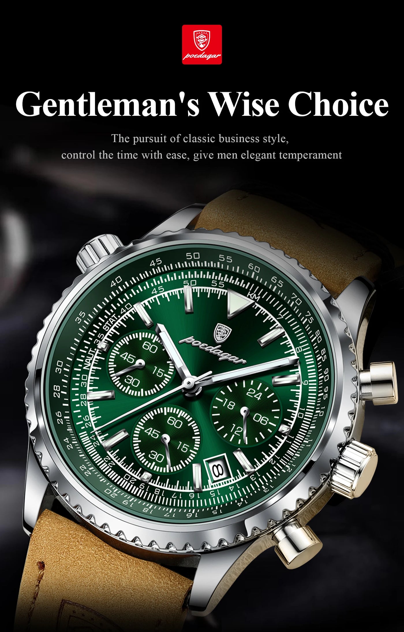 POEDAGAR Luxury Man Watch Quartz Waterproof Luminous Date Chronograph Leather Men Wristwatch Military Sports Men's Watches Reloj - LKBA