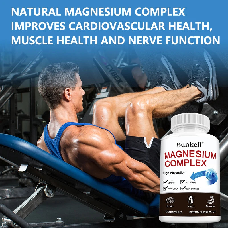 Triple Magnesium Complex - Improve Sleep Quality, Increase Energy, Boost Digestive System, and Improve Immunity, 120 Capsules - LKBA