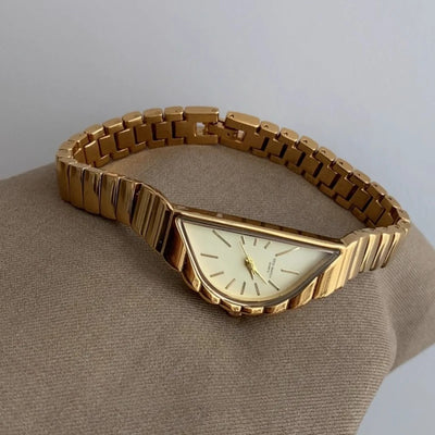 Women Watch Gold Half Moon Dial Medium Antique Fashion Niche Unique Design Ladies Quartz Watch - LKBA