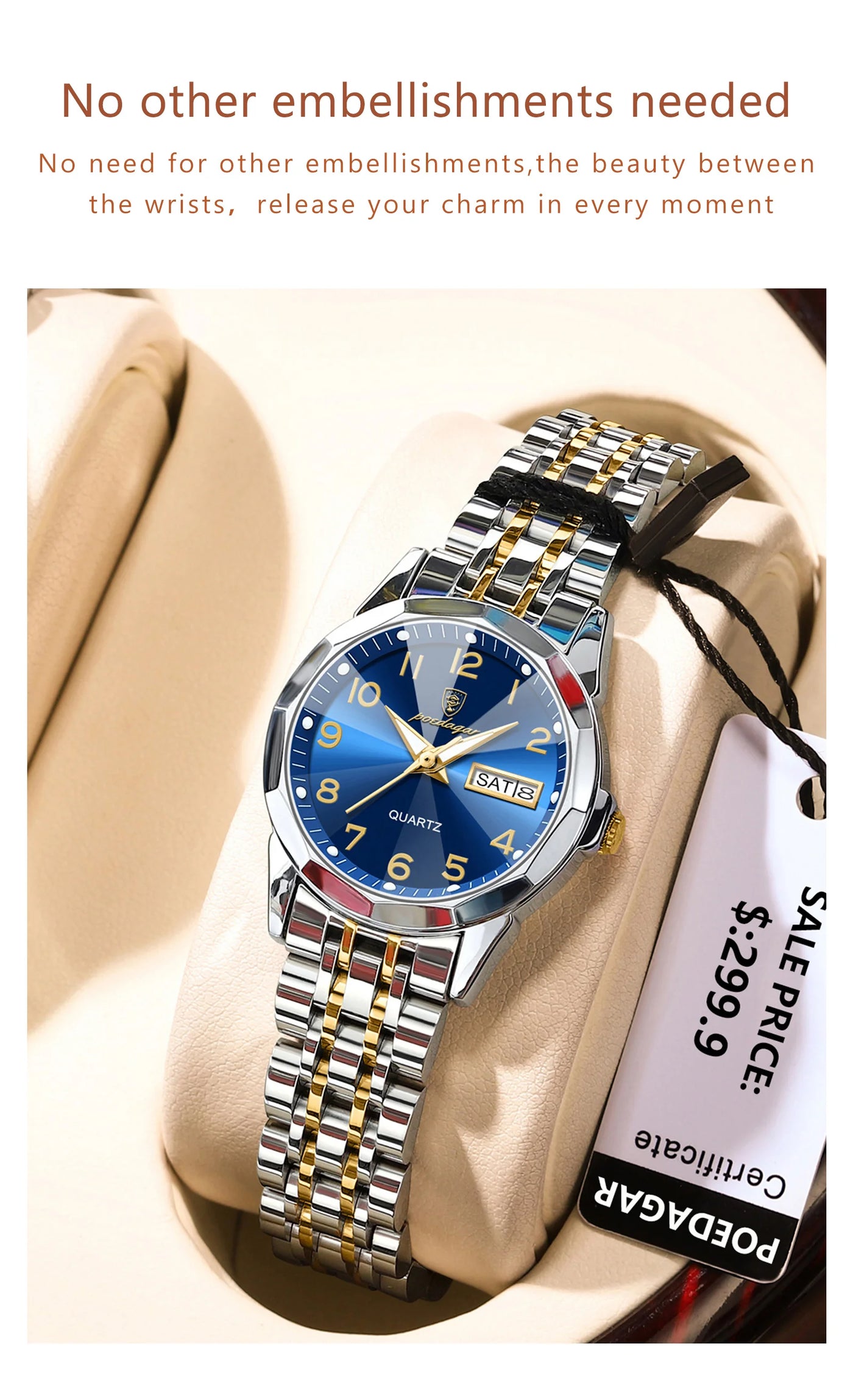 POEDAGAR Fashion Ladies Watch Waterproof Luminous Date Week Watch for Woman High Quality Stainless Steel Women's Quartz Watches - LKBA