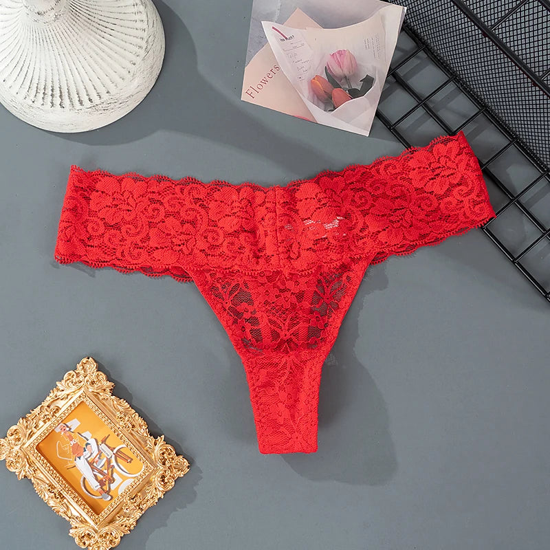 Women Sexy Lace Panties Low Waist Underwear Thong Female G-String Breathable Lingerie Temptation Hollow Out Printing Intimates - LKBA