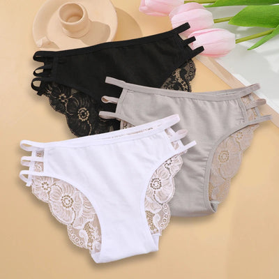 3PC/Set Women's Sexy Floral Lace Panties Low Rise Hollow Out Briefs Transparent Underwear Female Elastic Straps Soft Lingerie