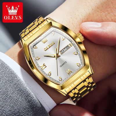 OLEVS New Men's Watches Quartz Luxury Gold Watch Classics Tonneau Dial Top Brand Waterproof Luminous Quartz Watch for Men 5528 - LKBA