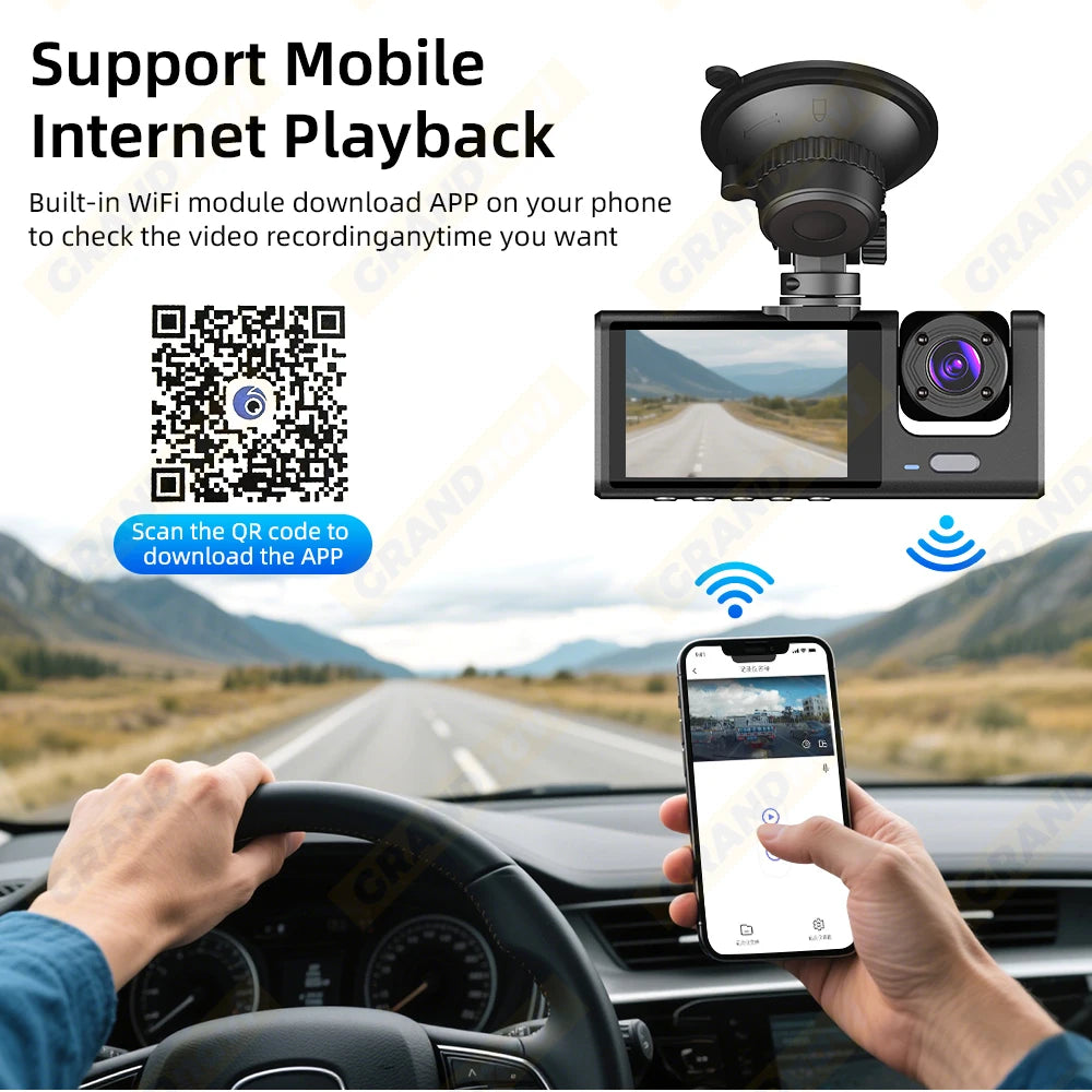 Dash Cam for Cars WIFI APP Car DVR 3 Channel Front Camera Video Recorder Rear View Camera for Vehicle Black Box Car Assecories - LKBA