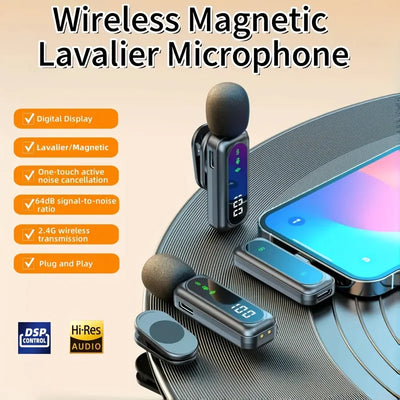 Professional Wireless Lavalier Microphone System with Intelligent Noise Cancellation for Vlog, Interviews - LKBA