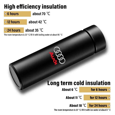 New Car Smart Thermos Bottle Temperature Stainless Travel Mug Emblem For Audi A7 A8 A3 A4 A5 A6 TT Q3 Q5 Q7 A1 B5 B6 B7 B8 B9 8P - LKBA