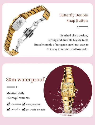 OLEVS 7006 Certified Brand Elegant Luxurious Women's Watches waterproof Tungsten Steel strip Quartz Watch for Lady Tonneau Watch - LKBA