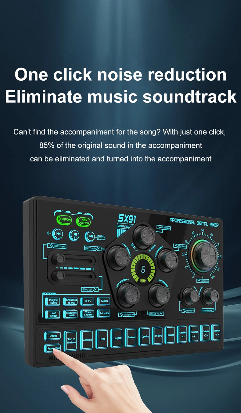 Audio Mixer with Voice changer, Podcast Mixer, Sound Card for Phone Gaming Karaoke Studio Live Streaming Podcast - LKBA