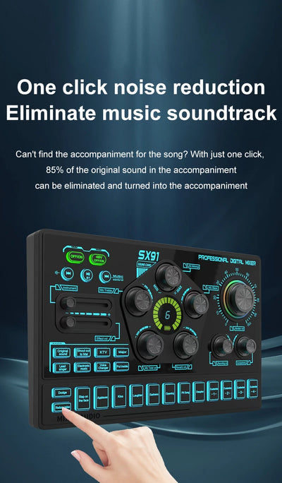 Audio Mixer with Voice changer, Podcast Mixer, Sound Card for Phone Gaming Karaoke Studio Live Streaming Podcast - LKBA