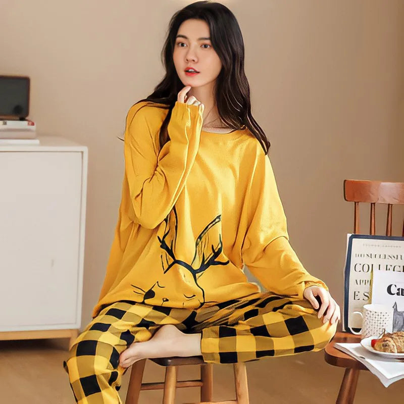 Spring and Autumn New Ladies Pajamas Homewear Set of Long-Sleeved Autumn and Winter Homewear Women Plus Size Pajamas Set - LKBA