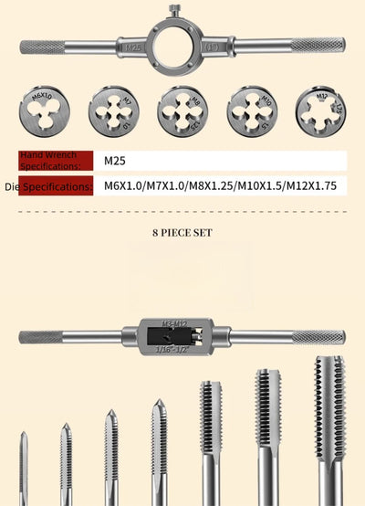 Hand Tap and Die Set with Handle for Thread Repair Rethreading Screws Combination Tool Kit Manual Socket Wrench Thread Repair - LKBA